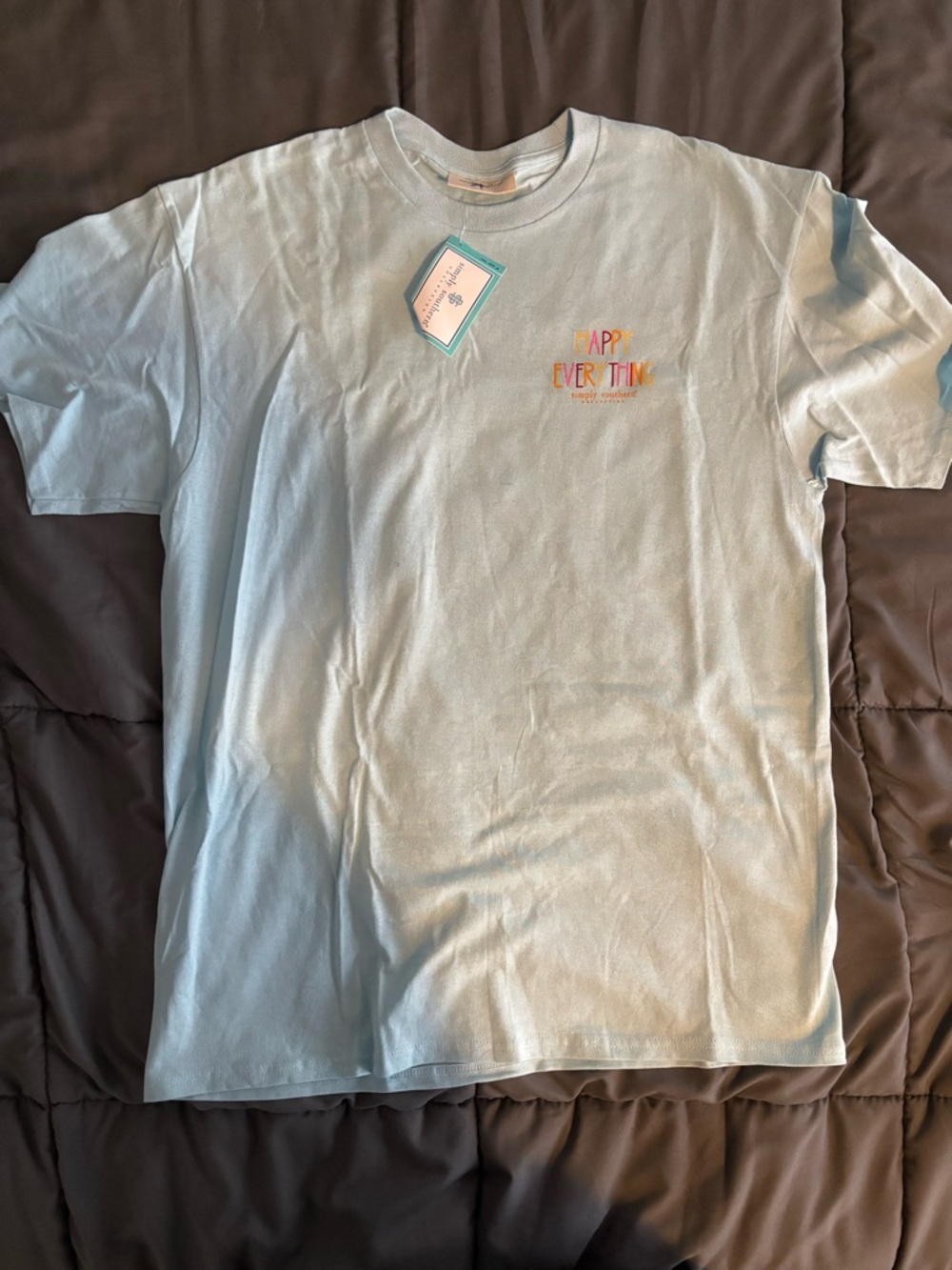 Simply Southern Light Blue Short Sleeve Tee with Colorful Chest Print